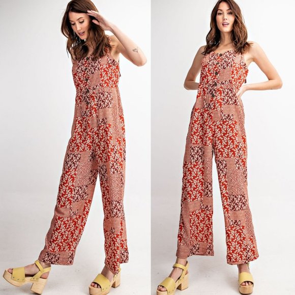 NEW Mix Floral Patch Print Button Front Jumpsuits - Picture 3 of 10